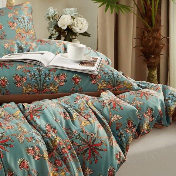 NEW Bella Botanical Boho Floral Sateen 3PC Duvet Cover Bedding SET QU KG - Picture 6 of 11